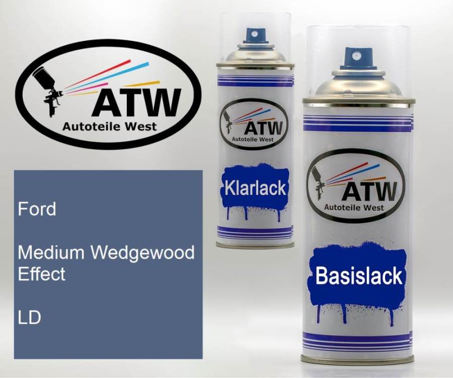 Ford, Medium Wedgewood Effect, LD: 400ml Sprühdose + 400ml Klarlack - Set, von ATW Autoteile West.